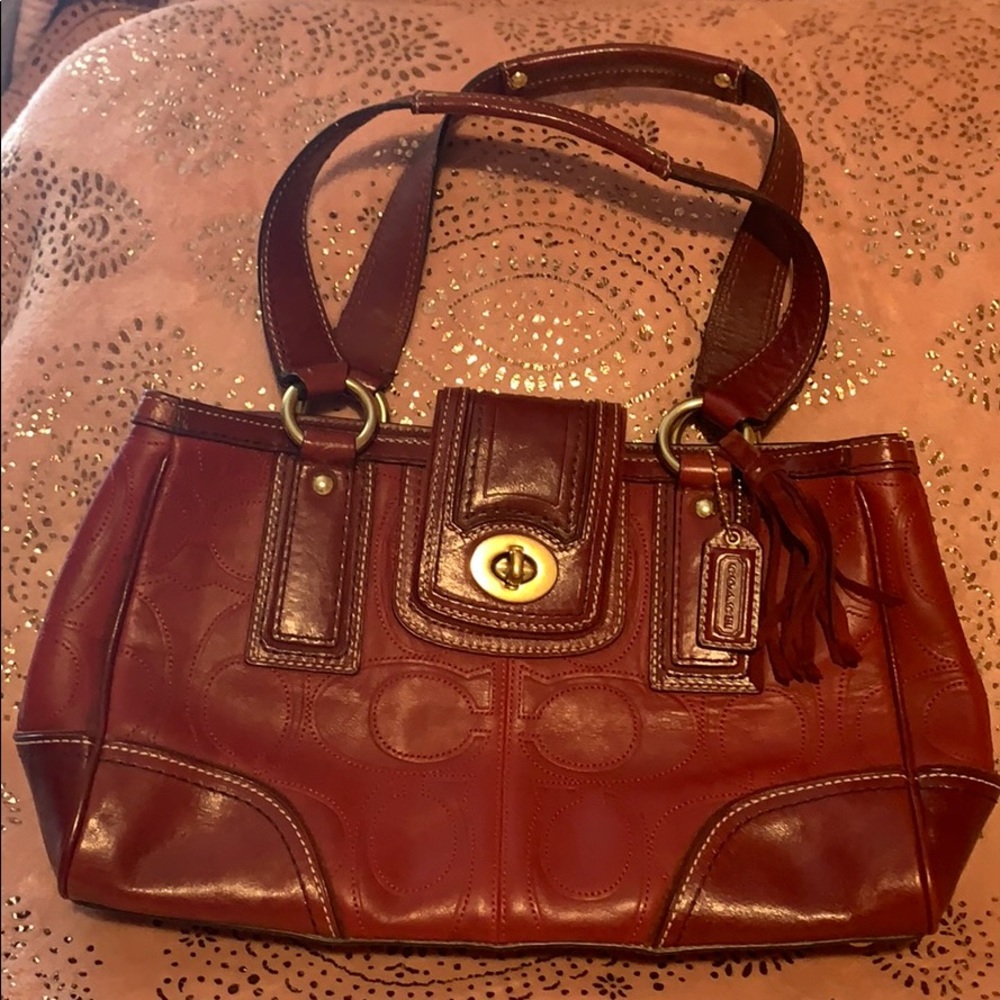 Coach No E0793-11330 burgandy handbag leather